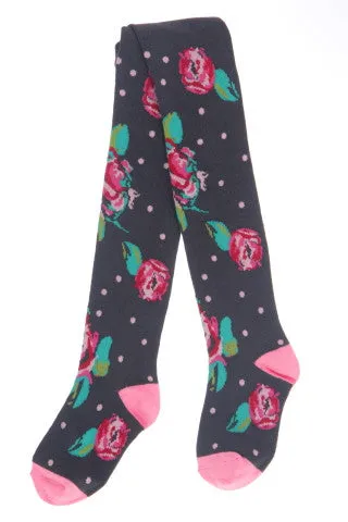 #240 Charcoal Cabbage Rose Tights