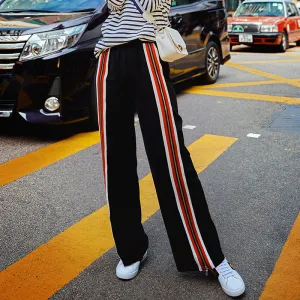 8GIRLS CONTRAST SIDE STRIPE WIDE LEG TRACK PANTS WITH ZIP SIDE
