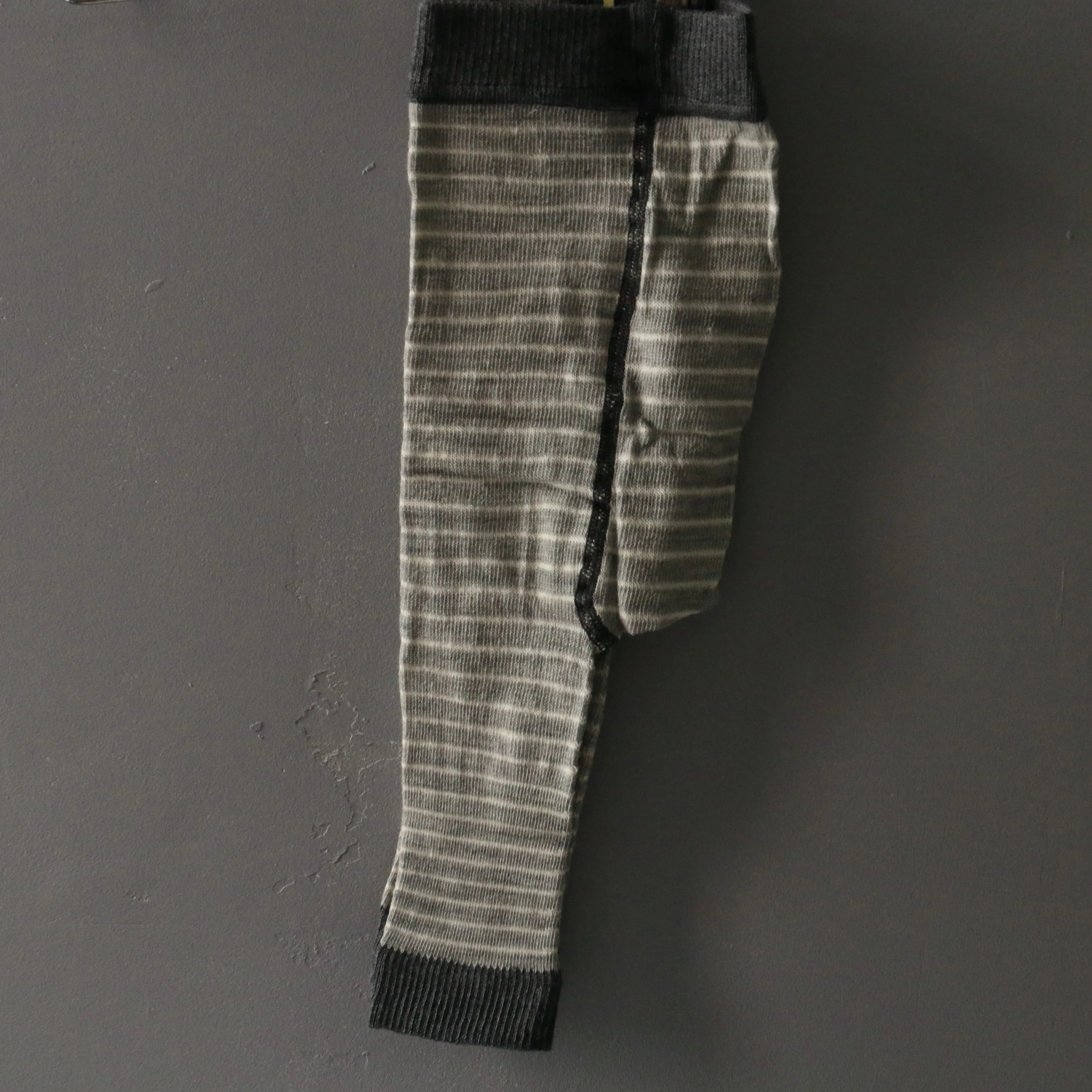 Baby Wool/Cotton Footless Tights - Grey Striped - 0-18m