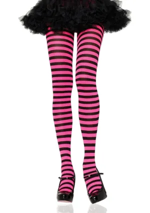 Black and Neon Pink Striped Tights