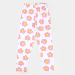 Girls Tights Pink Flowers - White