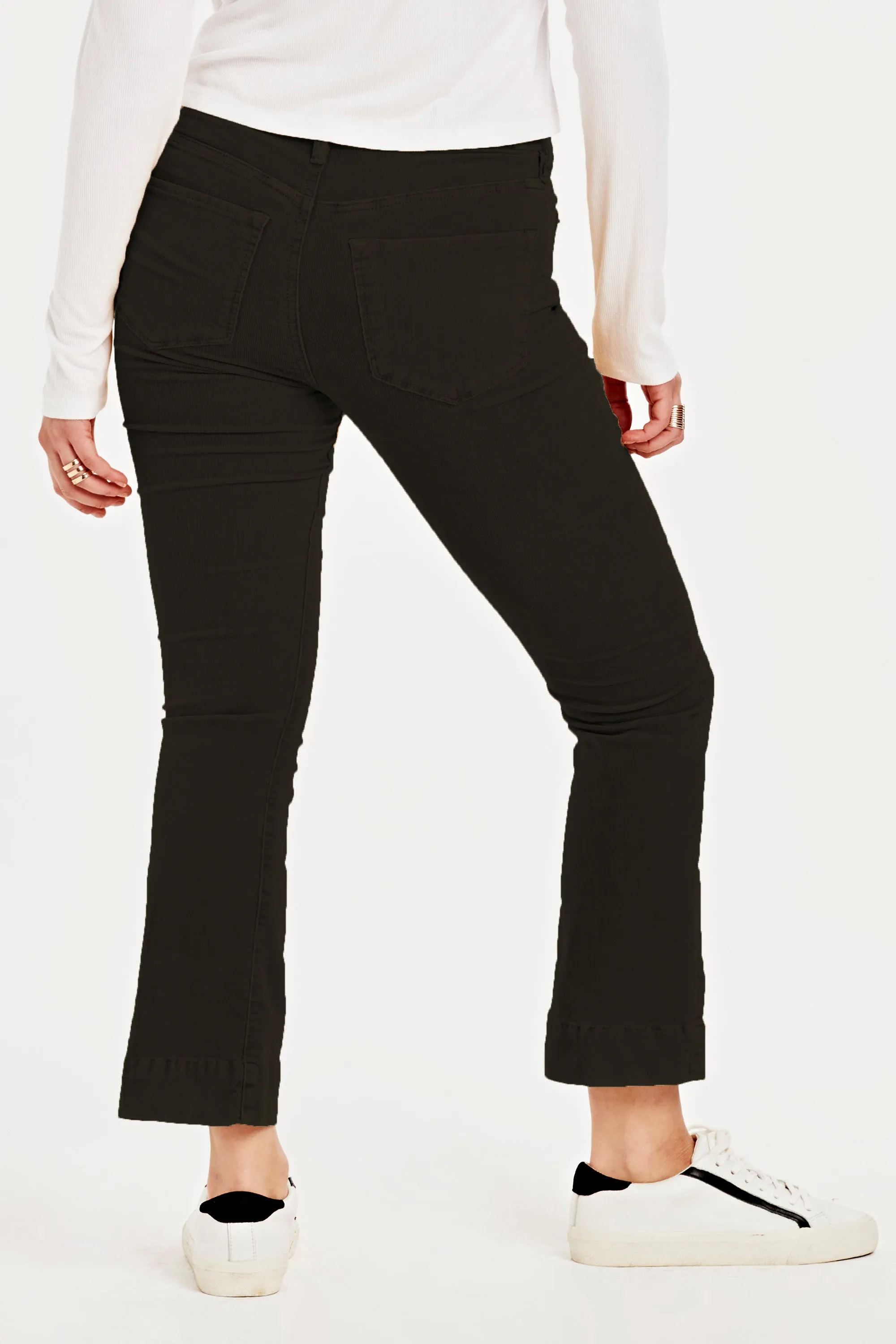 JEANNE SUPER HIGH RISE CROPPED FLARE CORDUROY PANTS BLACK