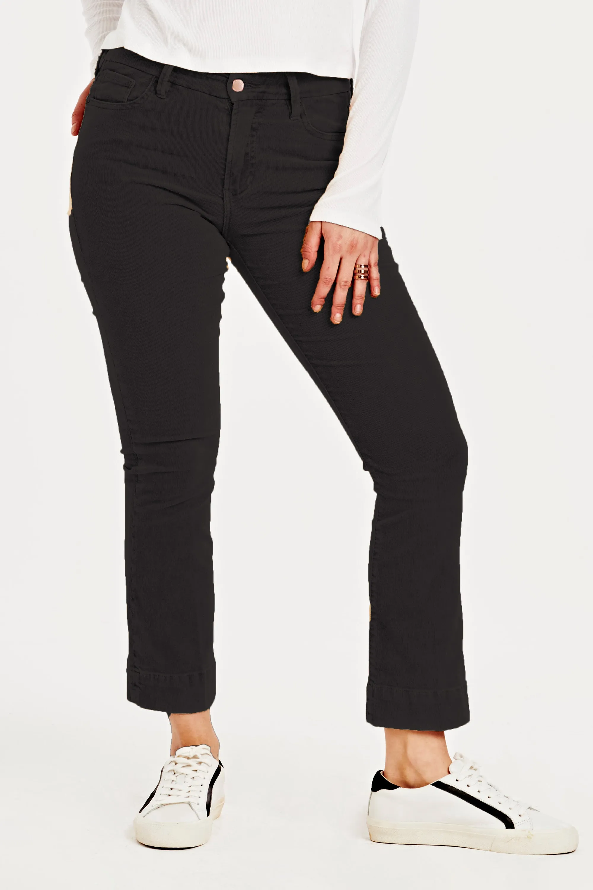 JEANNE SUPER HIGH RISE CROPPED FLARE CORDUROY PANTS BLACK