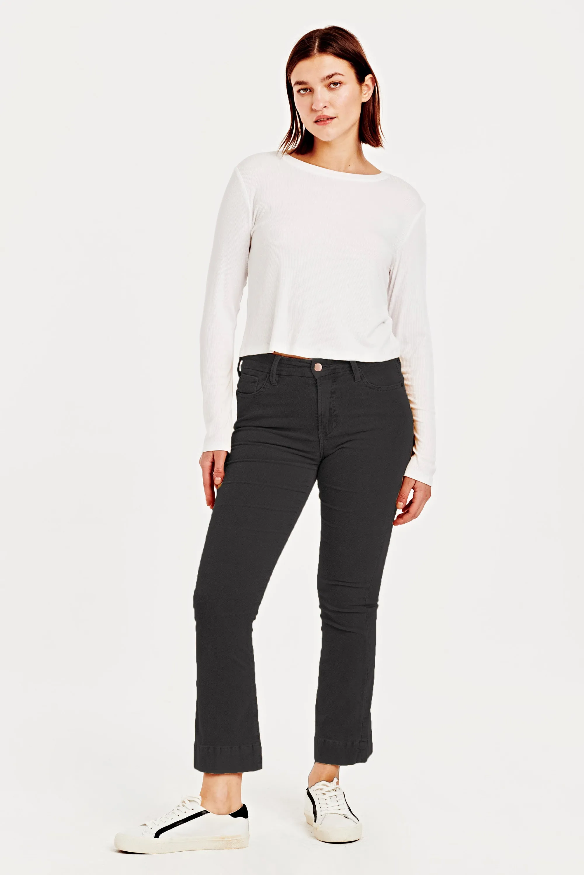 JEANNE SUPER HIGH RISE CROPPED FLARE CORDUROY PANTS BLACK