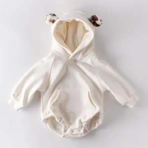 Leopard Print Hoodie Romper - Ivory