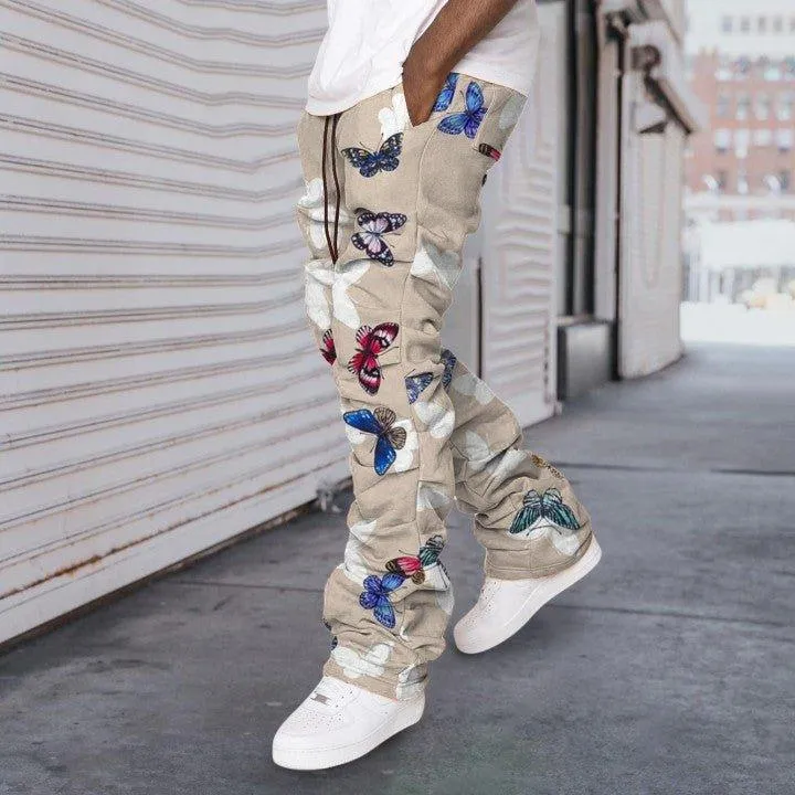 Men’s Butterfly Print Baggy Trousers – Comfortable & Trendy