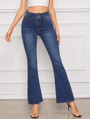 Navy Blue High Waist Dark Wash Flare Leg Jeans