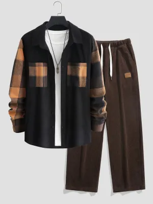 Plaid Corduroy Panel Shirt & Straight Leg Corduroy Pants
