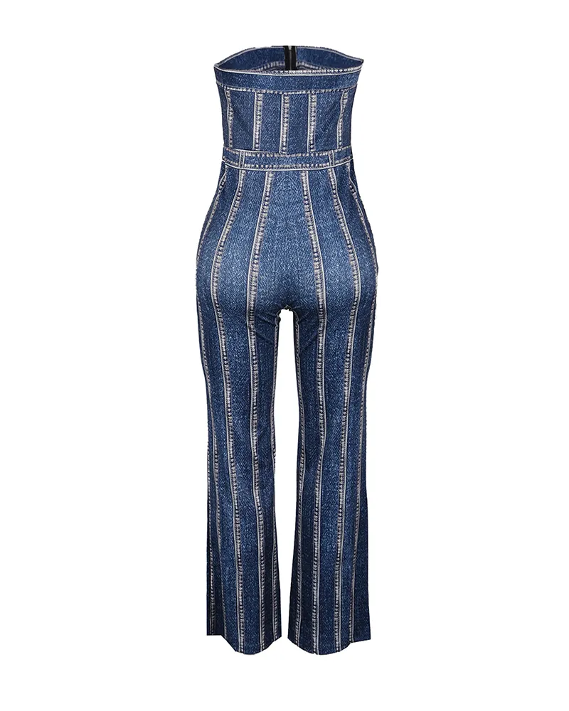 Printed Stretch Wide-Leg Jumpsuit