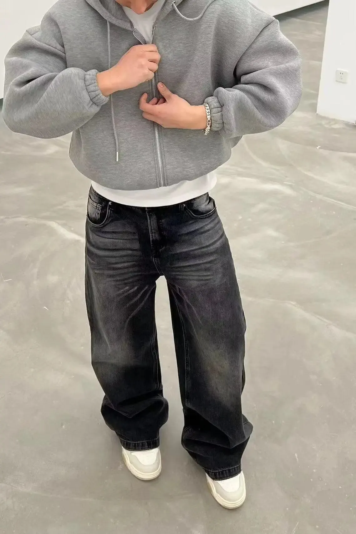Retro Washed Black Distressed All-matching Jeans