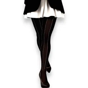 Rhinestone Thick Tights- Dark Black