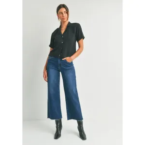Slim Wide Leg Frayed Hem Jeans