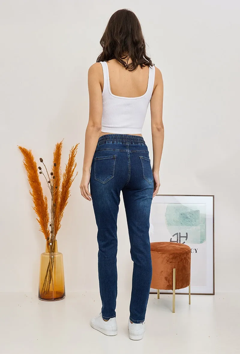 Wholesale Denim Slim Jeans With Elastic Waist