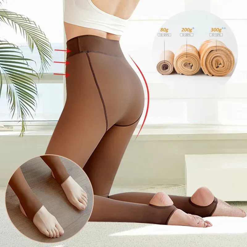 Winter Woman Pantyhose Translucent Wool Sock Pants Winter Stocking Fleece Lined Tights Thermal Pants Legging Fake Pantyhose