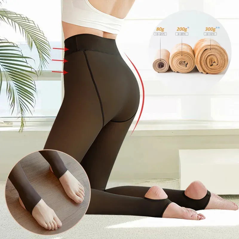 Winter Woman Pantyhose Translucent Wool Sock Pants Winter Stocking Fleece Lined Tights Thermal Pants Legging Fake Pantyhose
