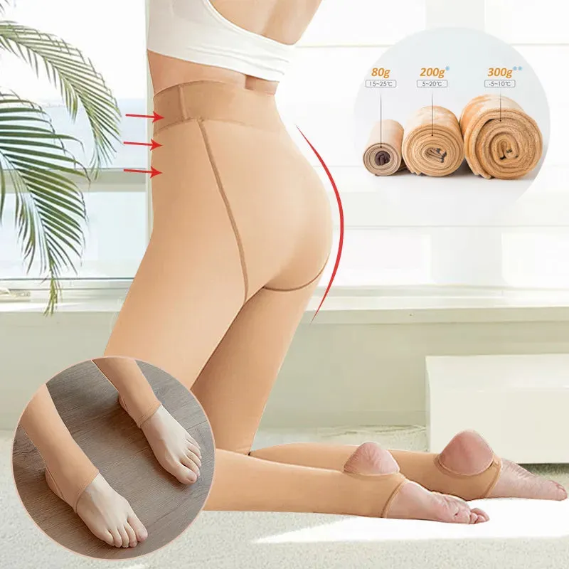 Winter Woman Pantyhose Translucent Wool Sock Pants Winter Stocking Fleece Lined Tights Thermal Pants Legging Fake Pantyhose