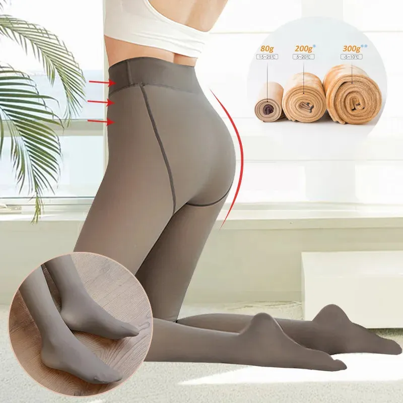 Winter Woman Pantyhose Translucent Wool Sock Pants Winter Stocking Fleece Lined Tights Thermal Pants Legging Fake Pantyhose