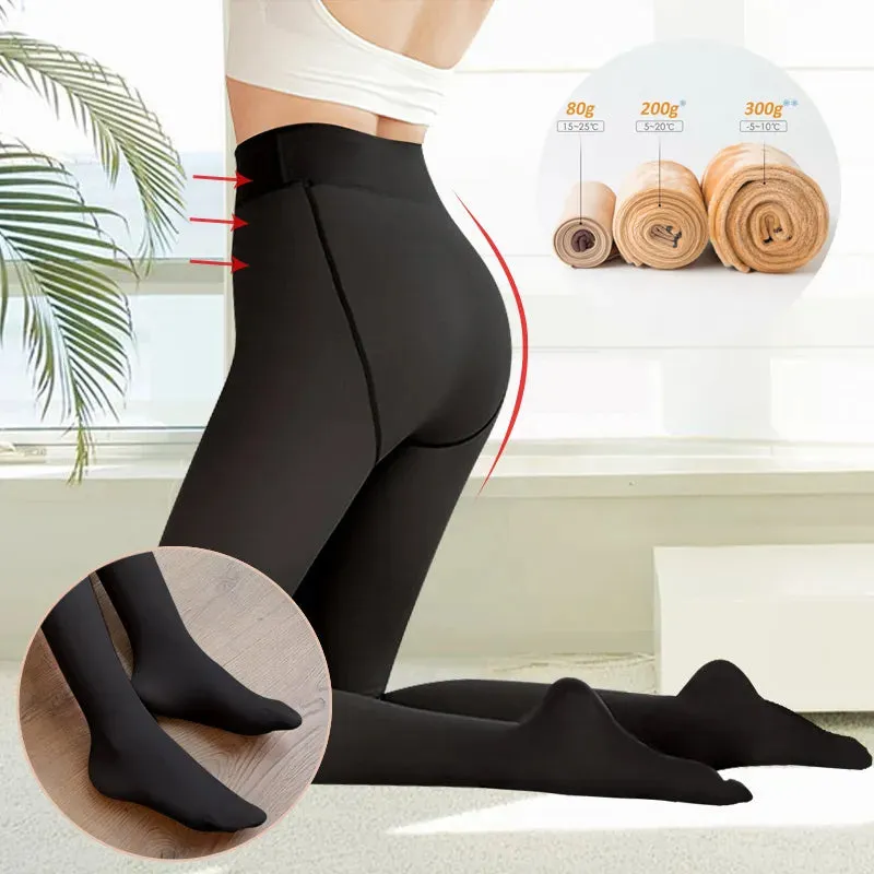 Winter Woman Pantyhose Translucent Wool Sock Pants Winter Stocking Fleece Lined Tights Thermal Pants Legging Fake Pantyhose