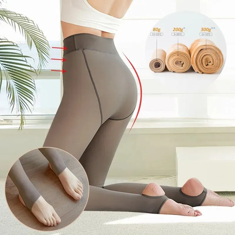 Winter Woman Pantyhose Translucent Wool Sock Pants Winter Stocking Fleece Lined Tights Thermal Pants Legging Fake Pantyhose