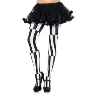 Woven opaque striped tights optical illusion- One Size - Black/White