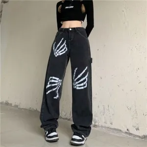 Y2K Skeleton Hands Baggy Jeans